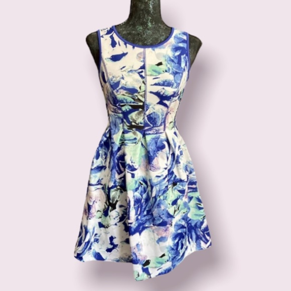 Apt. 9 Fit & Flare Blue Floral Watercolor Dress